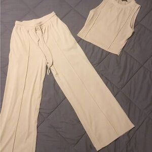 Cream Wide Leg pants with Elastic Waistband